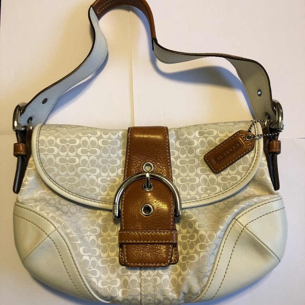 Coach White & Dark Brown Leather Shoulder Bag